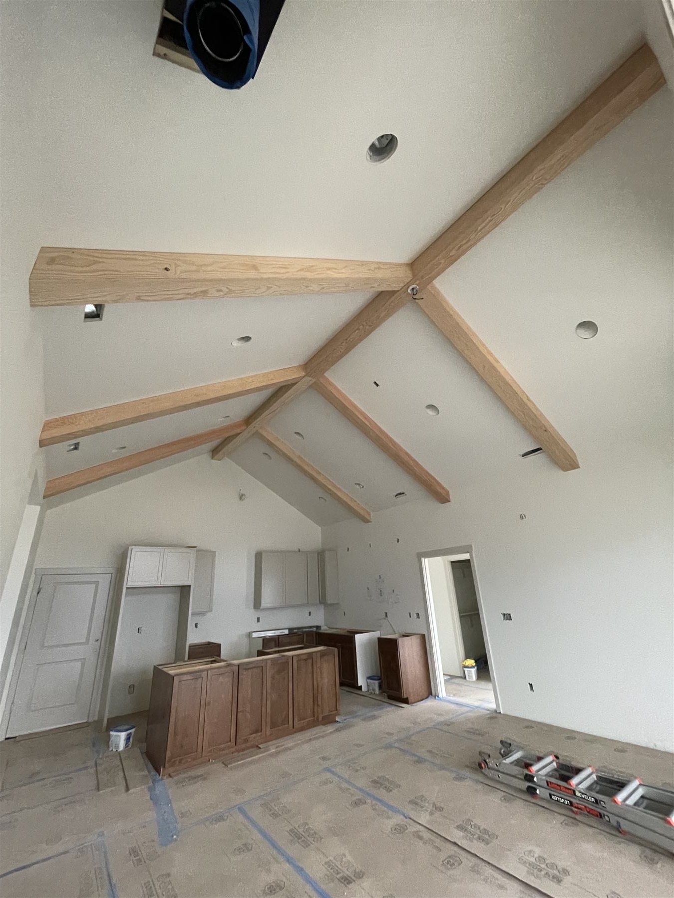 Vaulted beam ceiling during construction